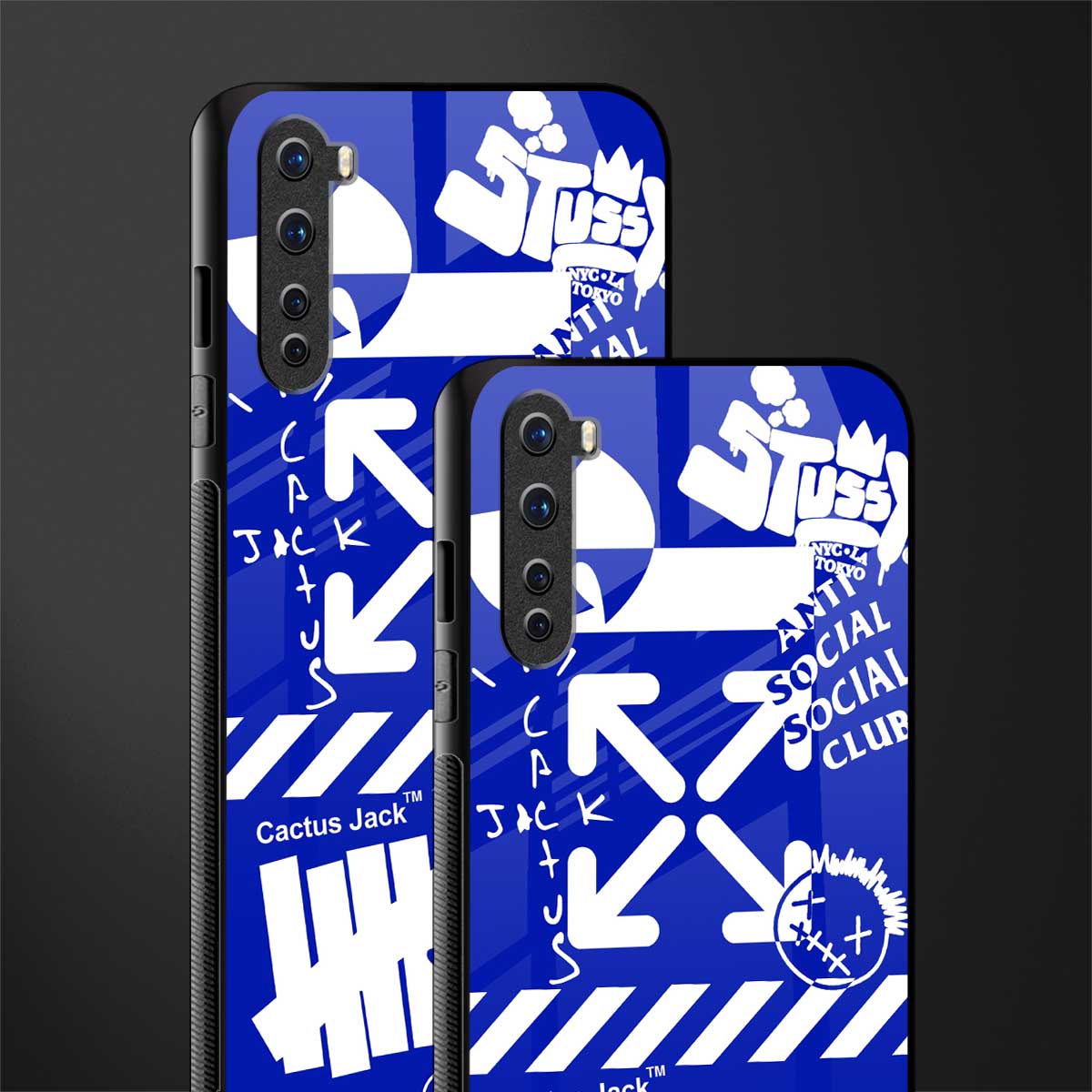 blue travis scott x anti social social club glass case for oneplus nord ac2001 image-2