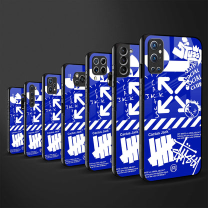 blue travis scott x anti social social club glass case for iphone 14 plus image-3