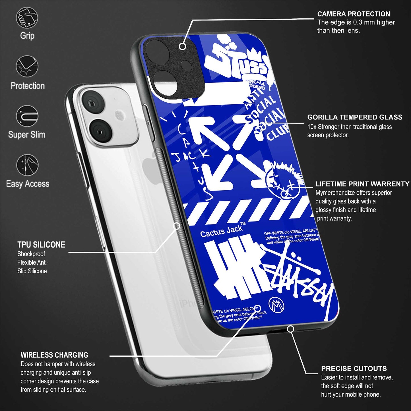 blue travis scott x anti social social club back phone cover | glass case for samsung galaxy m33 5g