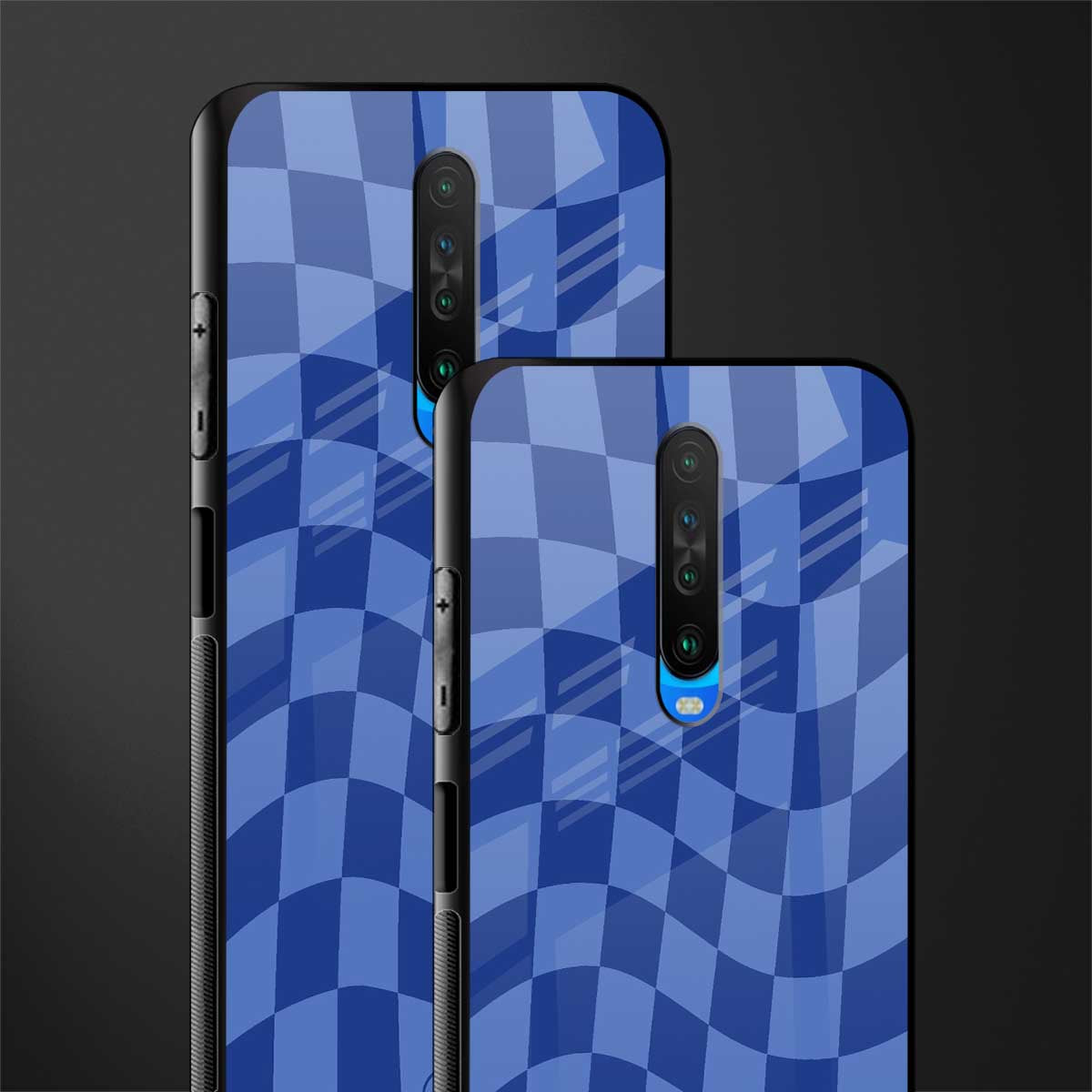 blue trippy check pattern glass case for poco x2 image-2