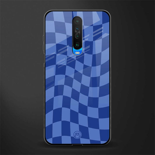 blue trippy check pattern glass case for poco x2 image