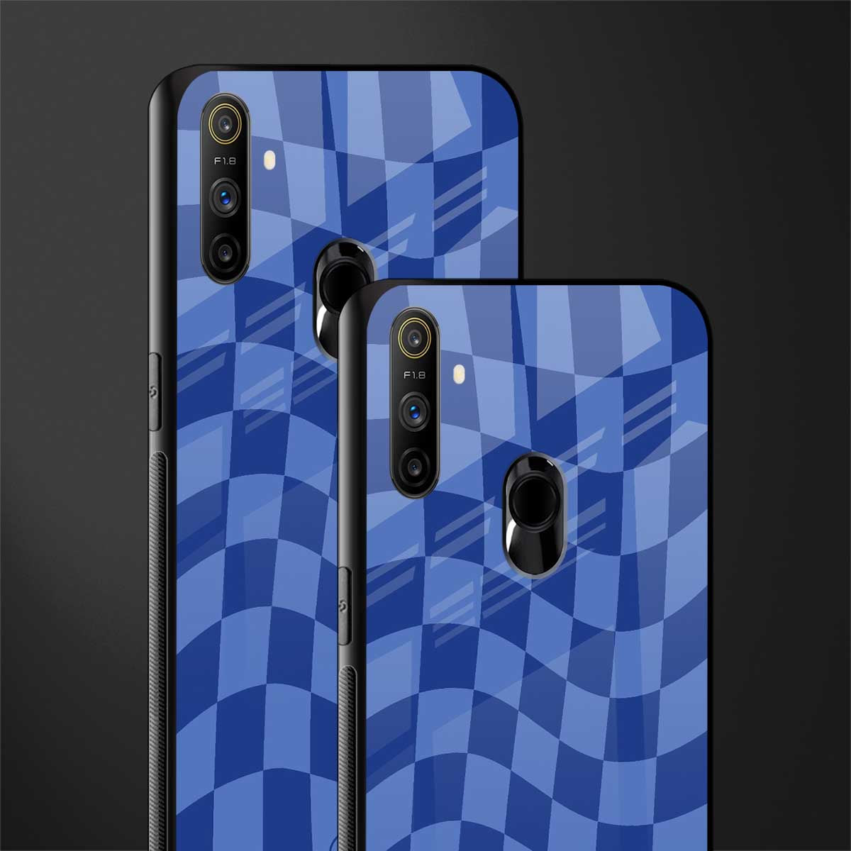 blue trippy check pattern glass case for realme narzo 10a image-2