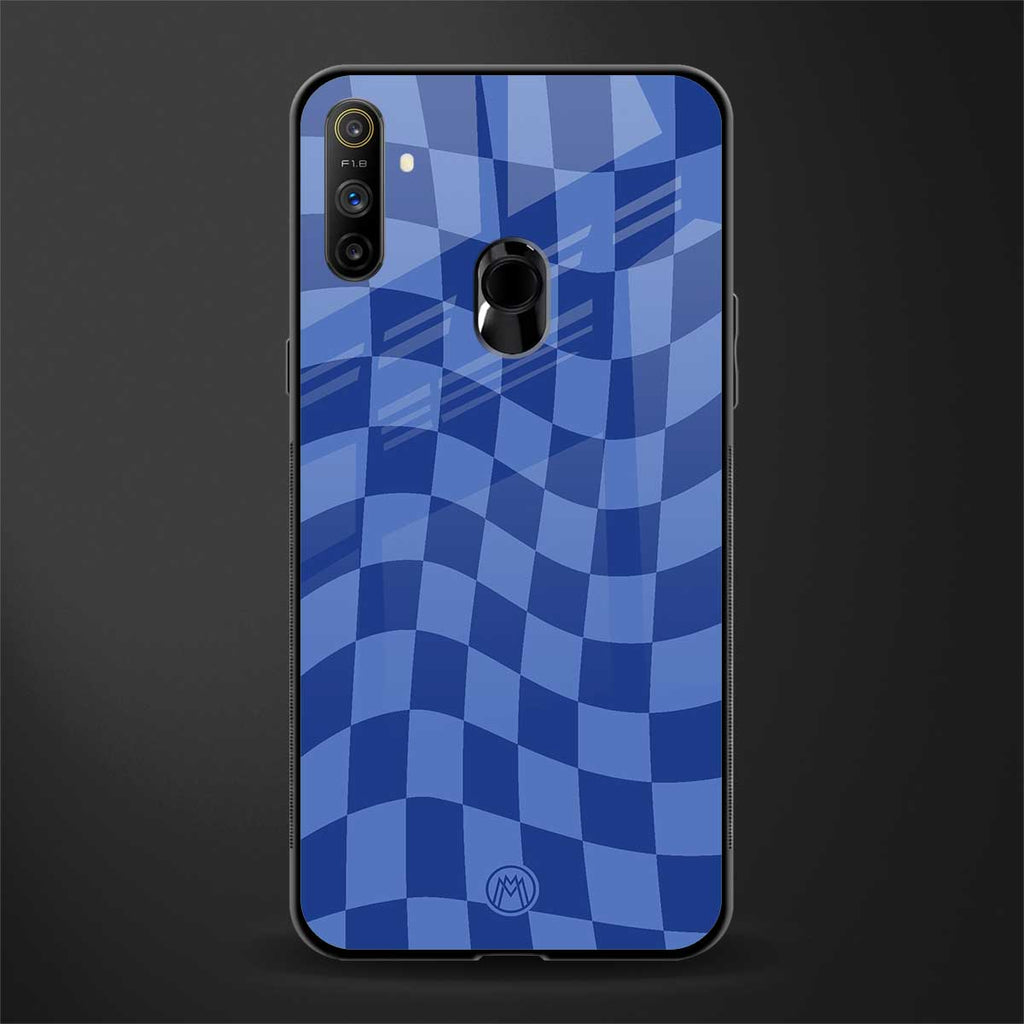 blue trippy check pattern glass case for realme narzo 10a image