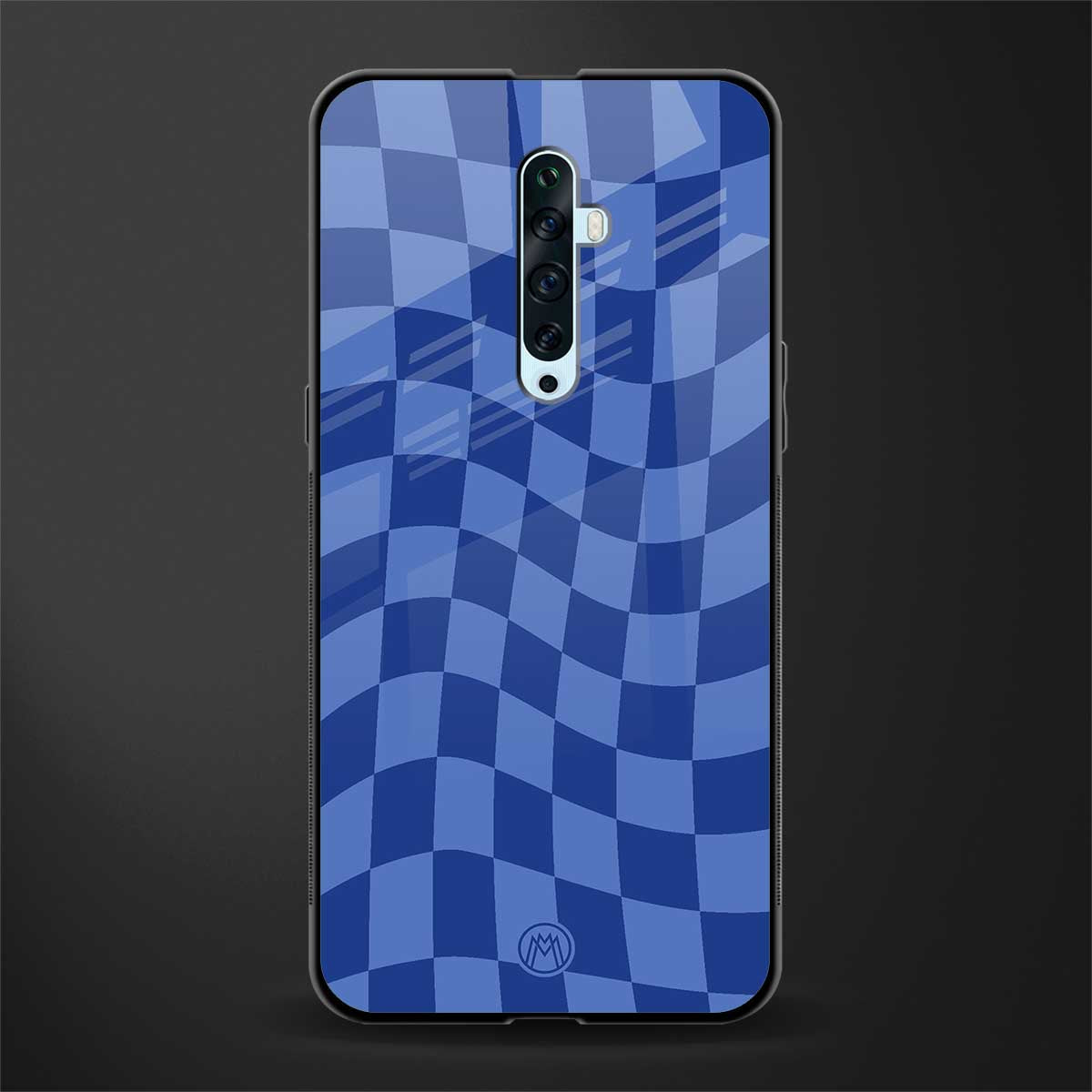 blue trippy check pattern glass case for oppo reno 2f image