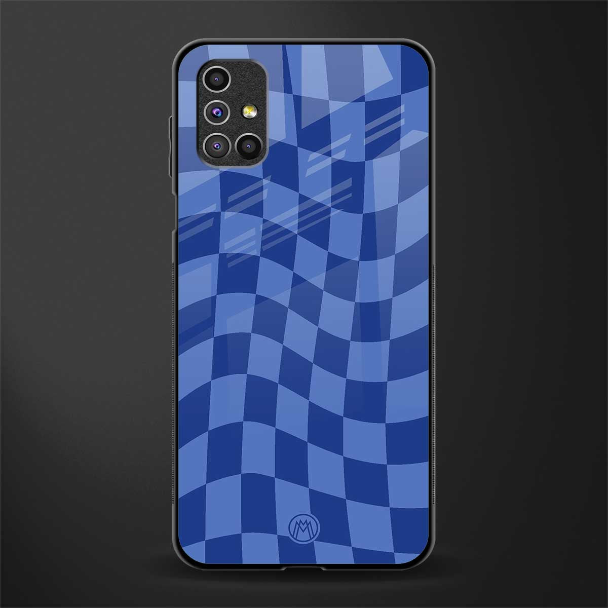 blue trippy check pattern glass case for samsung galaxy m51 image