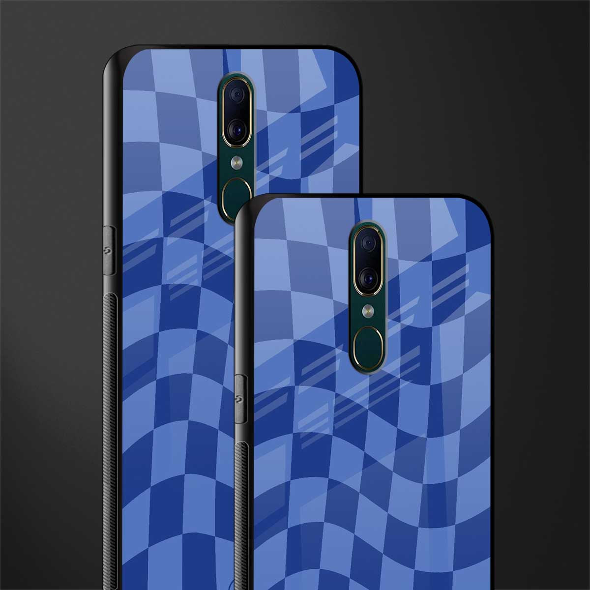 blue trippy check pattern glass case for oppo a9 image-2