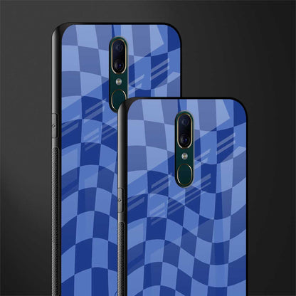 blue trippy check pattern glass case for oppo f11 image-2