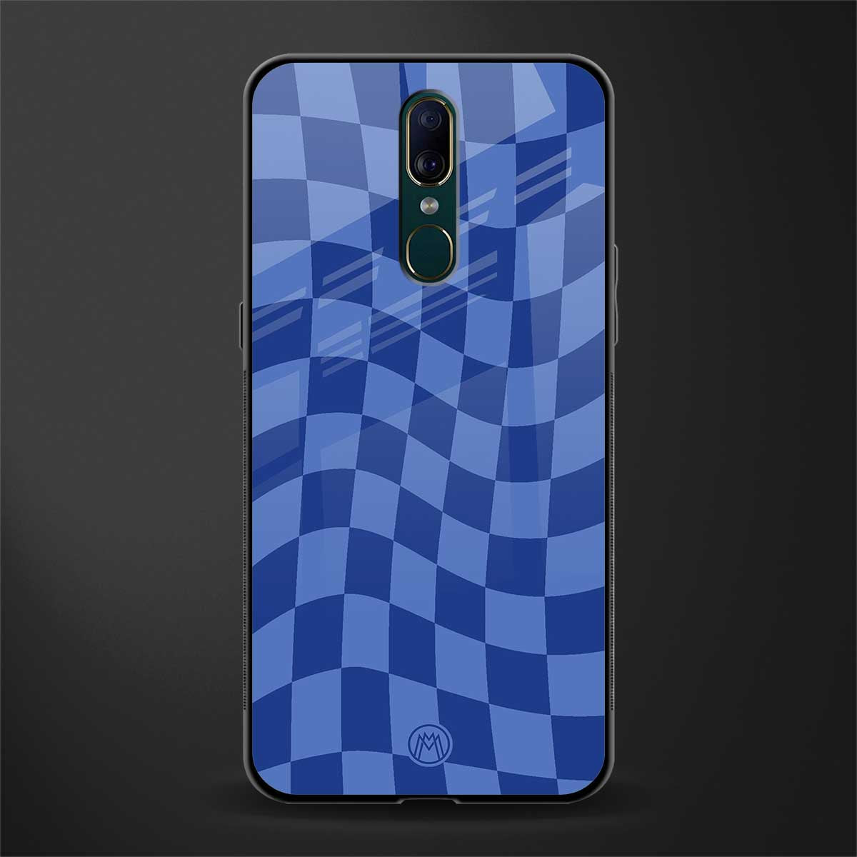 blue trippy check pattern glass case for oppo a9 image
