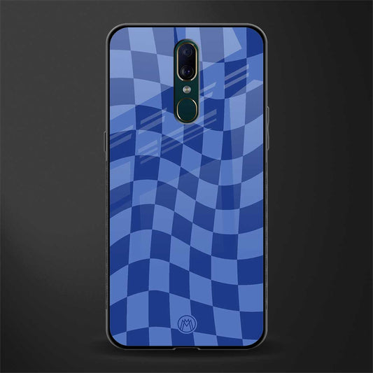 blue trippy check pattern glass case for oppo f11 image