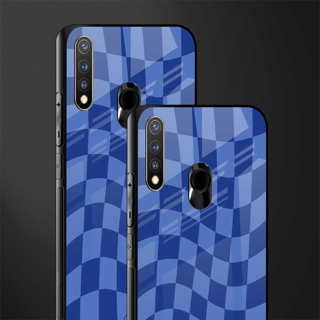 blue trippy check pattern glass case for vivo u20 image-2