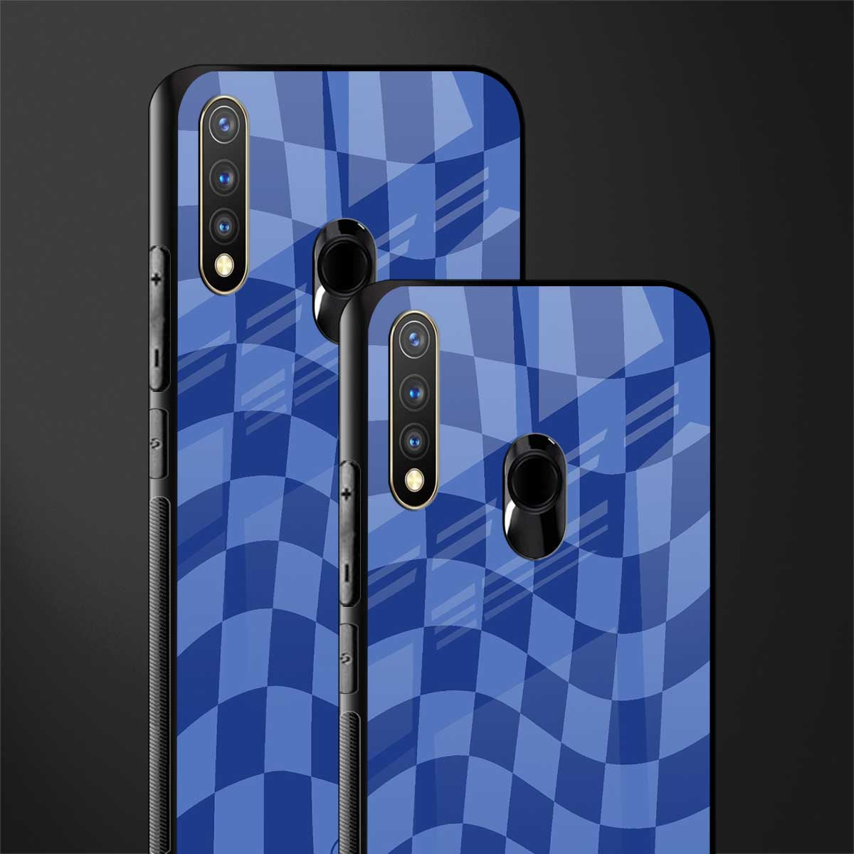 blue trippy check pattern glass case for vivo u20 image-2