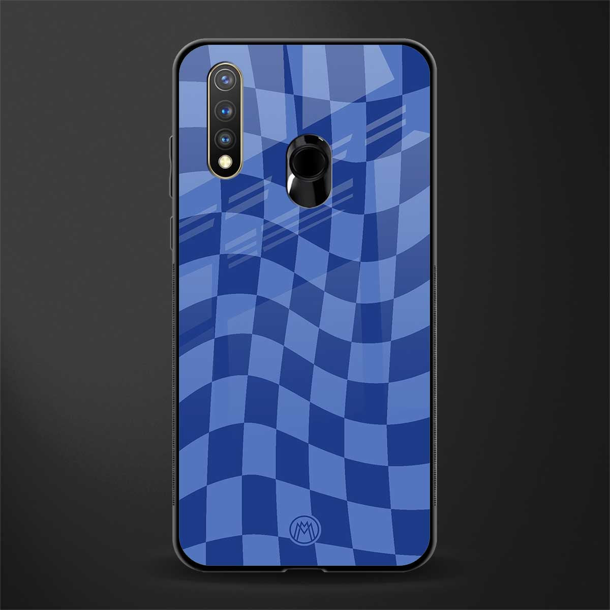 blue trippy check pattern glass case for vivo u20 image