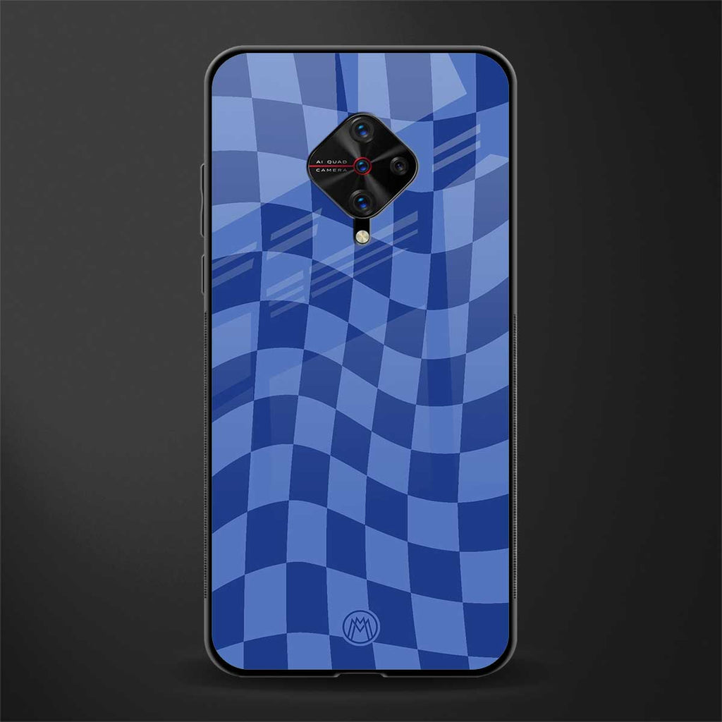 blue trippy check pattern glass case for vivo s1 pro image