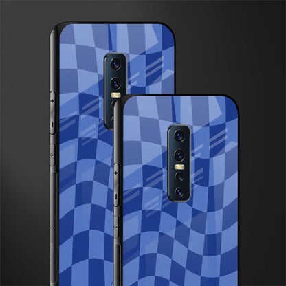 blue trippy check pattern glass case for vivo v17 pro image-2