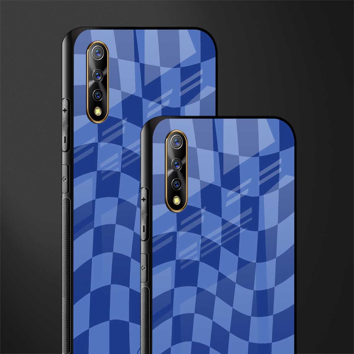 blue trippy check pattern glass case for vivo s1 image-2