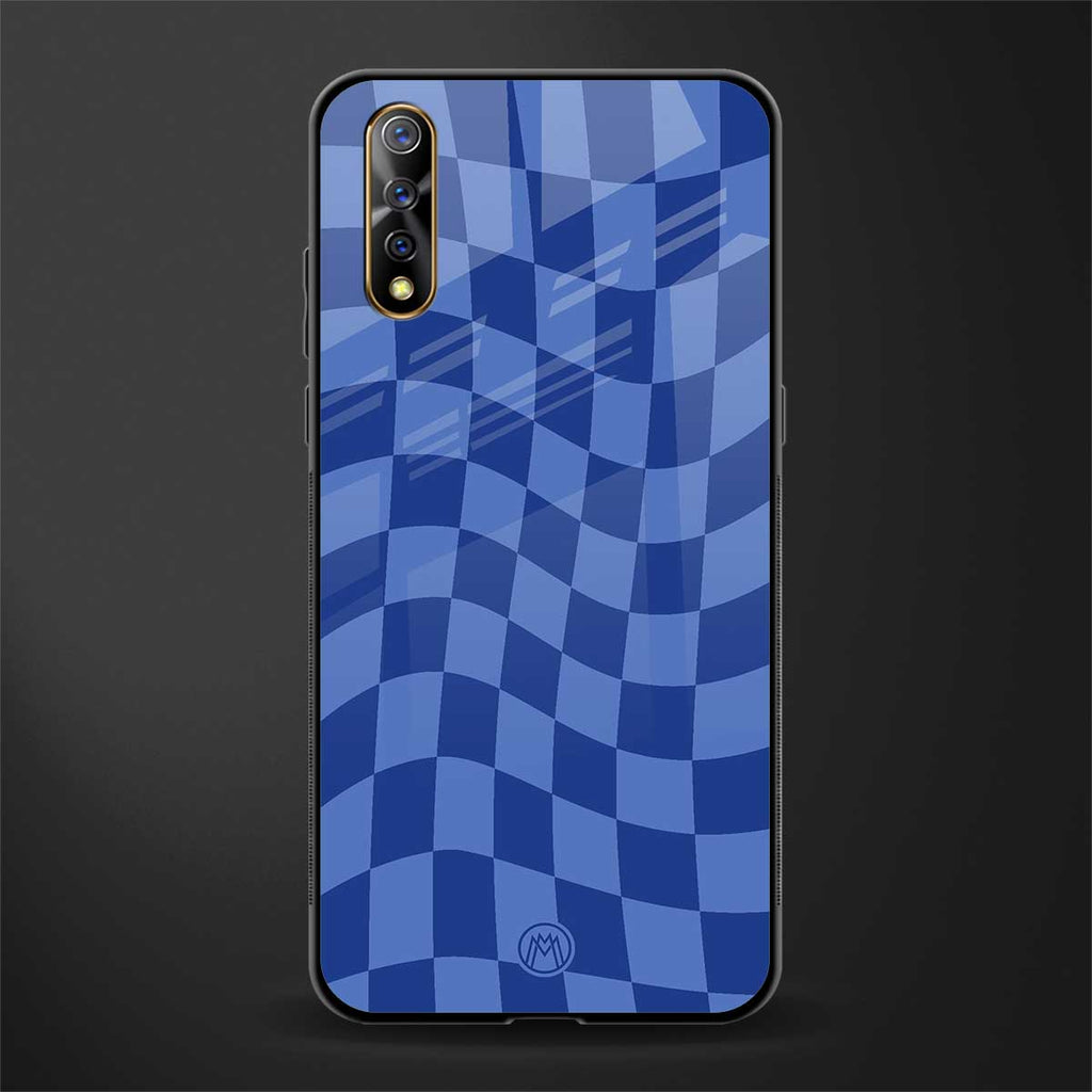 blue trippy check pattern glass case for vivo s1 image