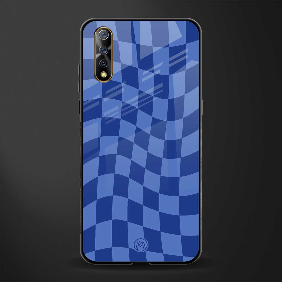 blue trippy check pattern glass case for vivo s1 image