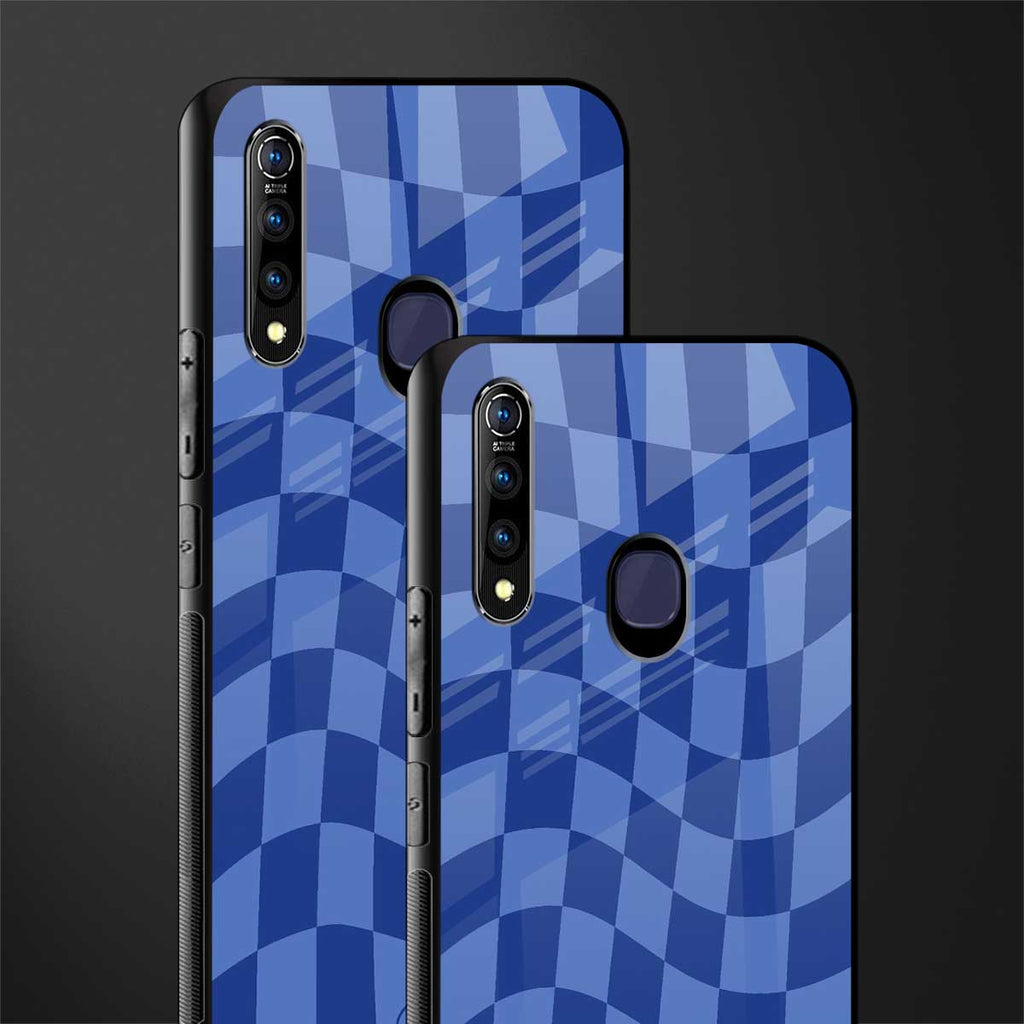 blue trippy check pattern glass case for vivo z1 pro image-2