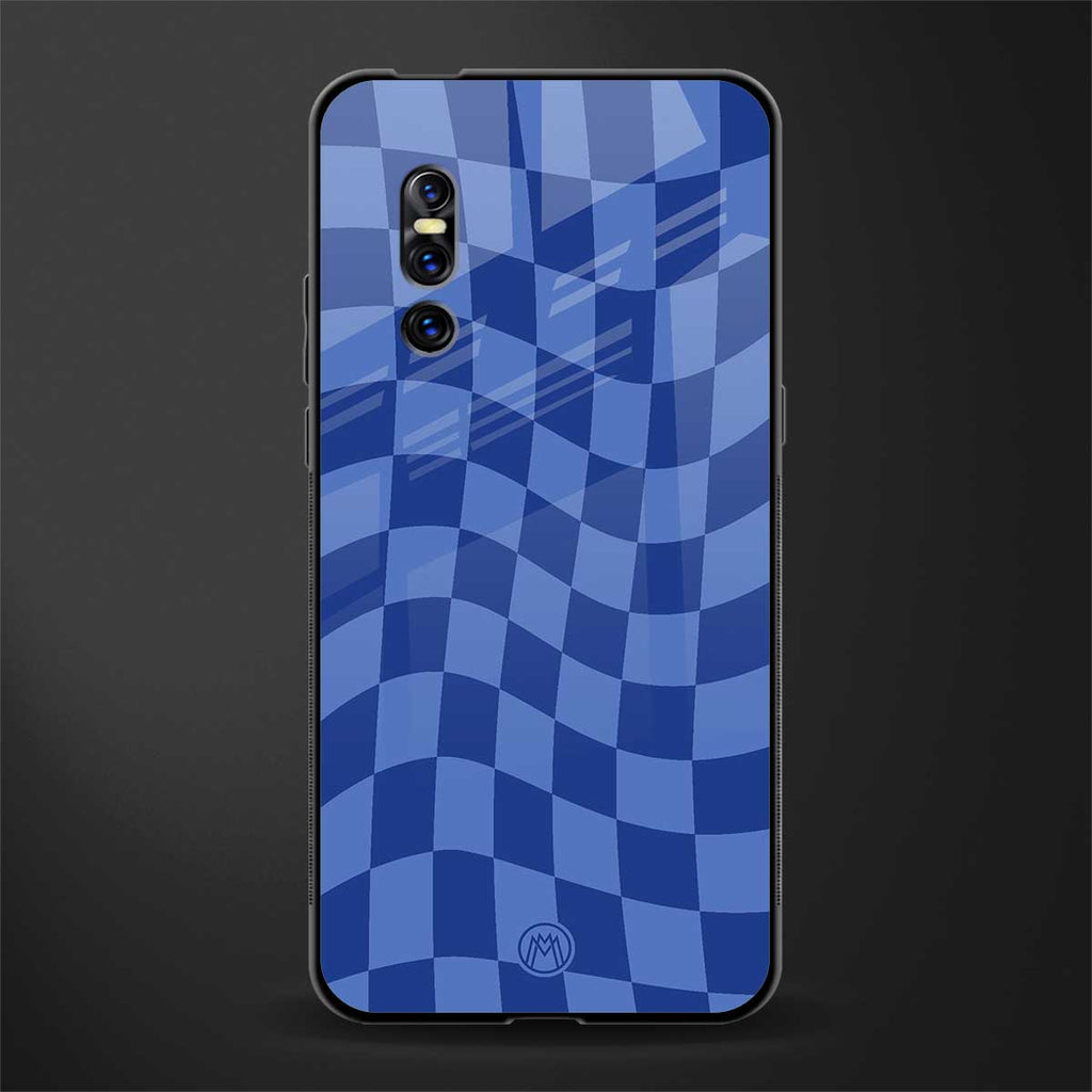 blue trippy check pattern glass case for vivo v15 pro image