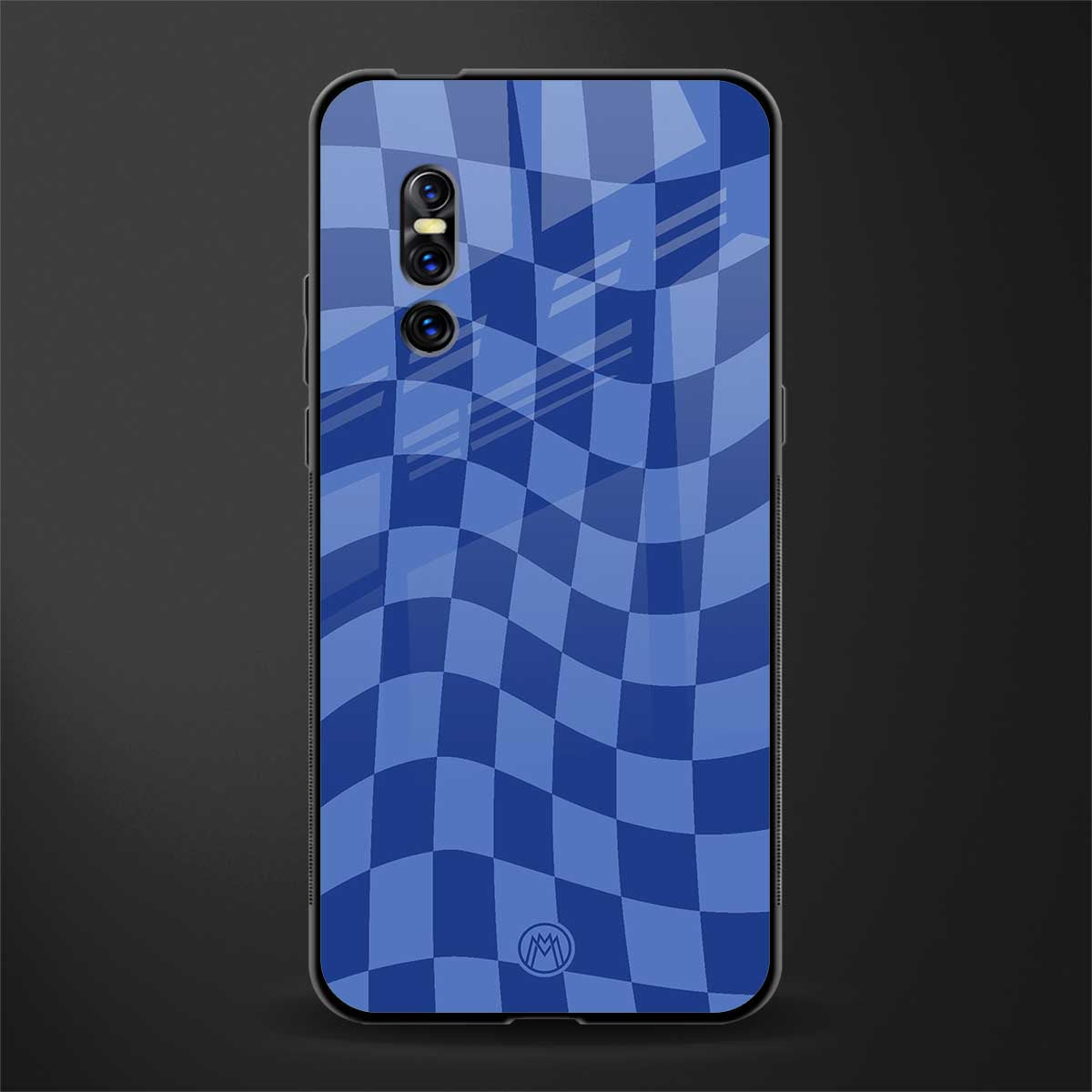 blue trippy check pattern glass case for vivo v15 pro image