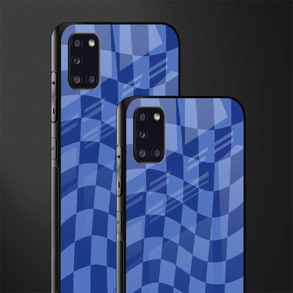 blue trippy check pattern glass case for samsung galaxy a31 image-2