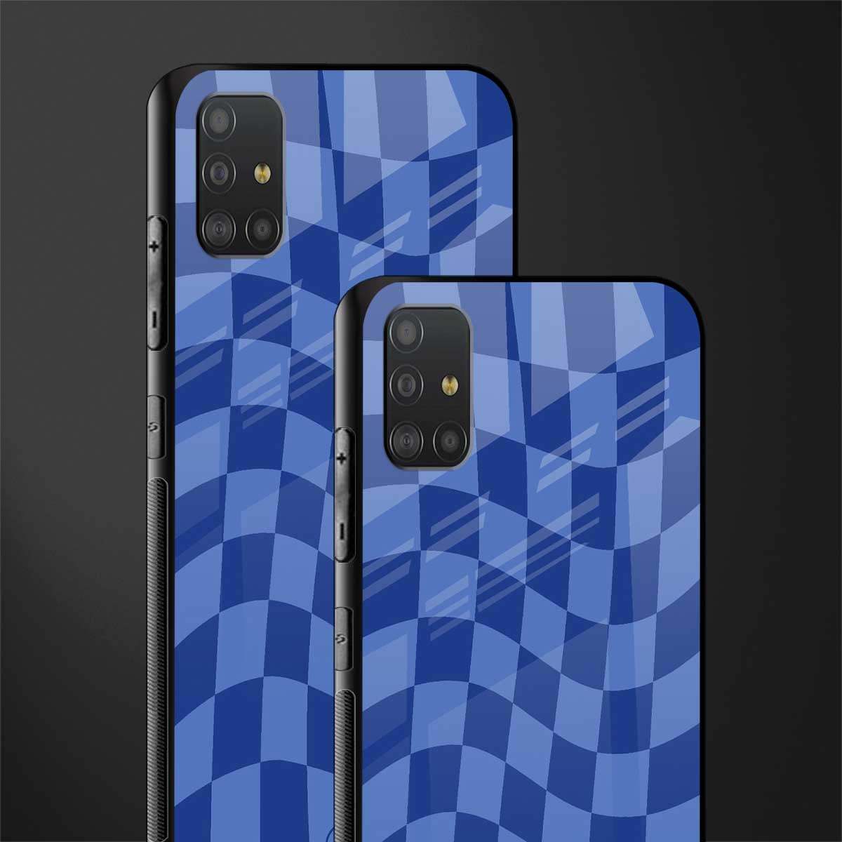 blue trippy check pattern glass case for samsung galaxy a51 image-2