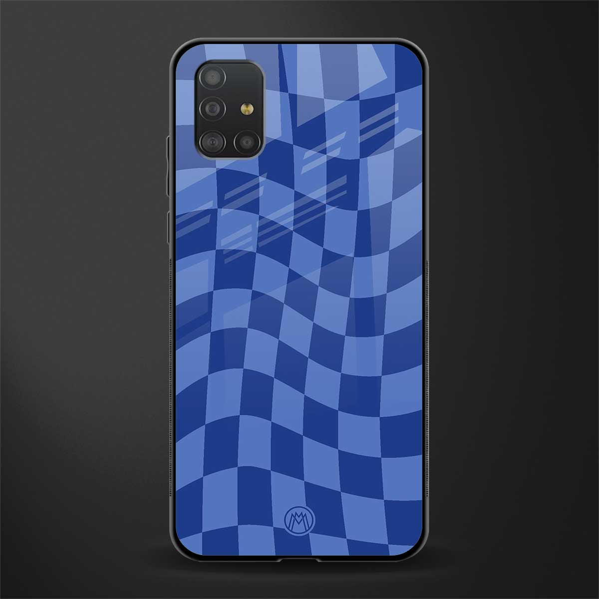 blue trippy check pattern glass case for samsung galaxy a51 image