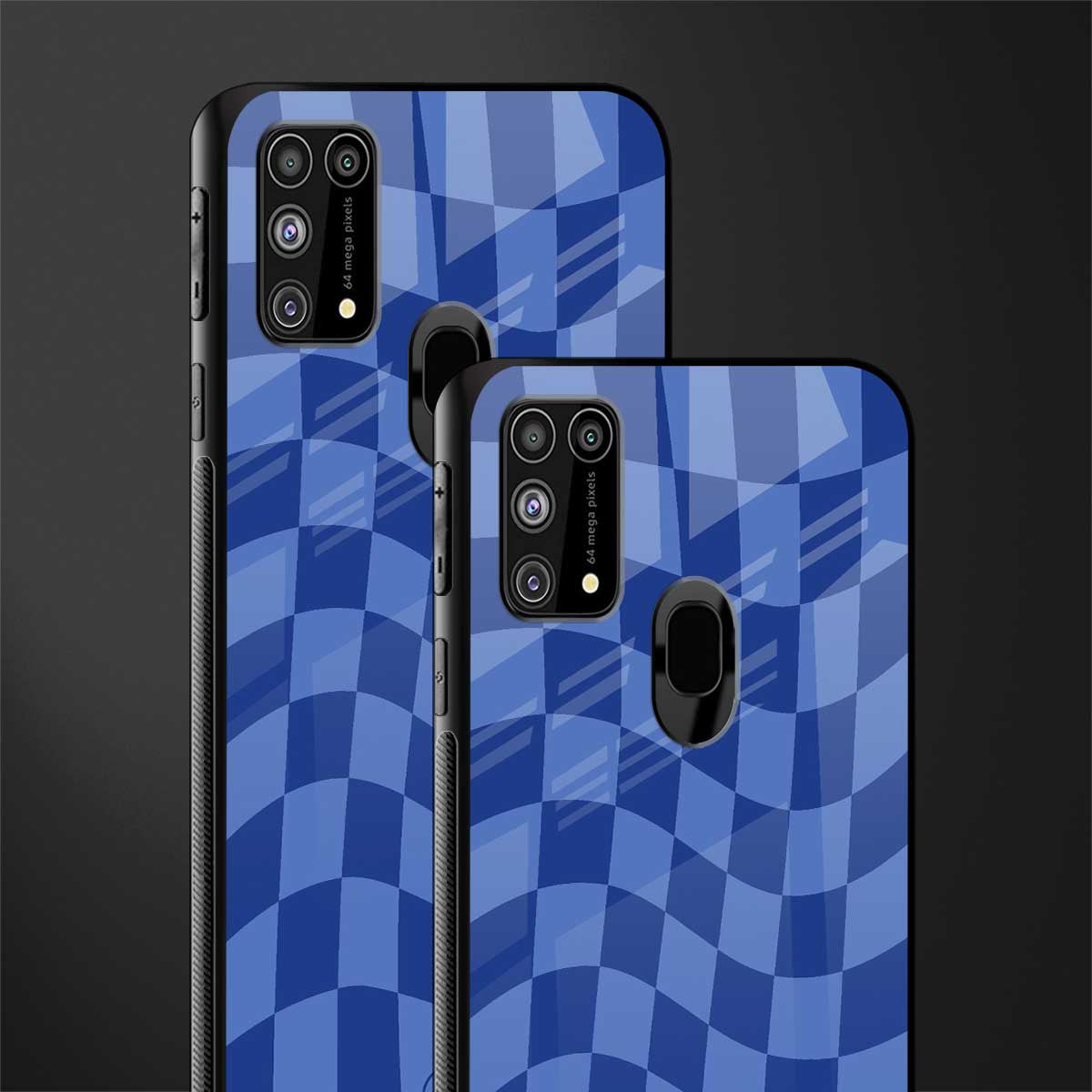 blue trippy check pattern glass case for samsung galaxy m31 image-2