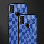 blue trippy check pattern glass case for samsung galaxy m30s image-2