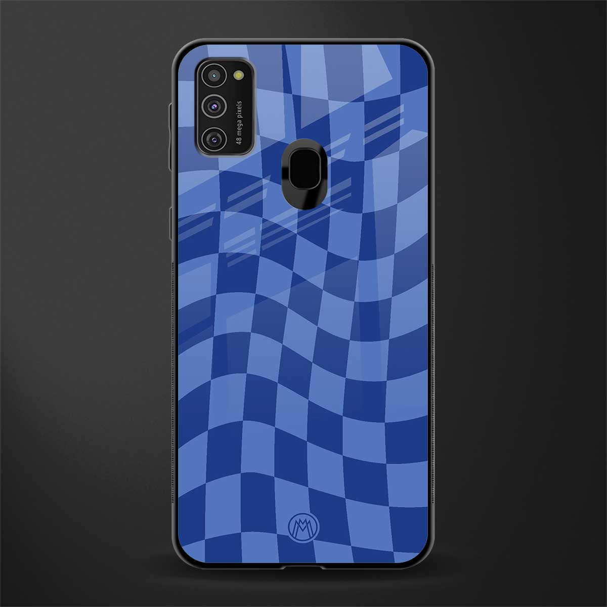 blue trippy check pattern glass case for samsung galaxy m21 image