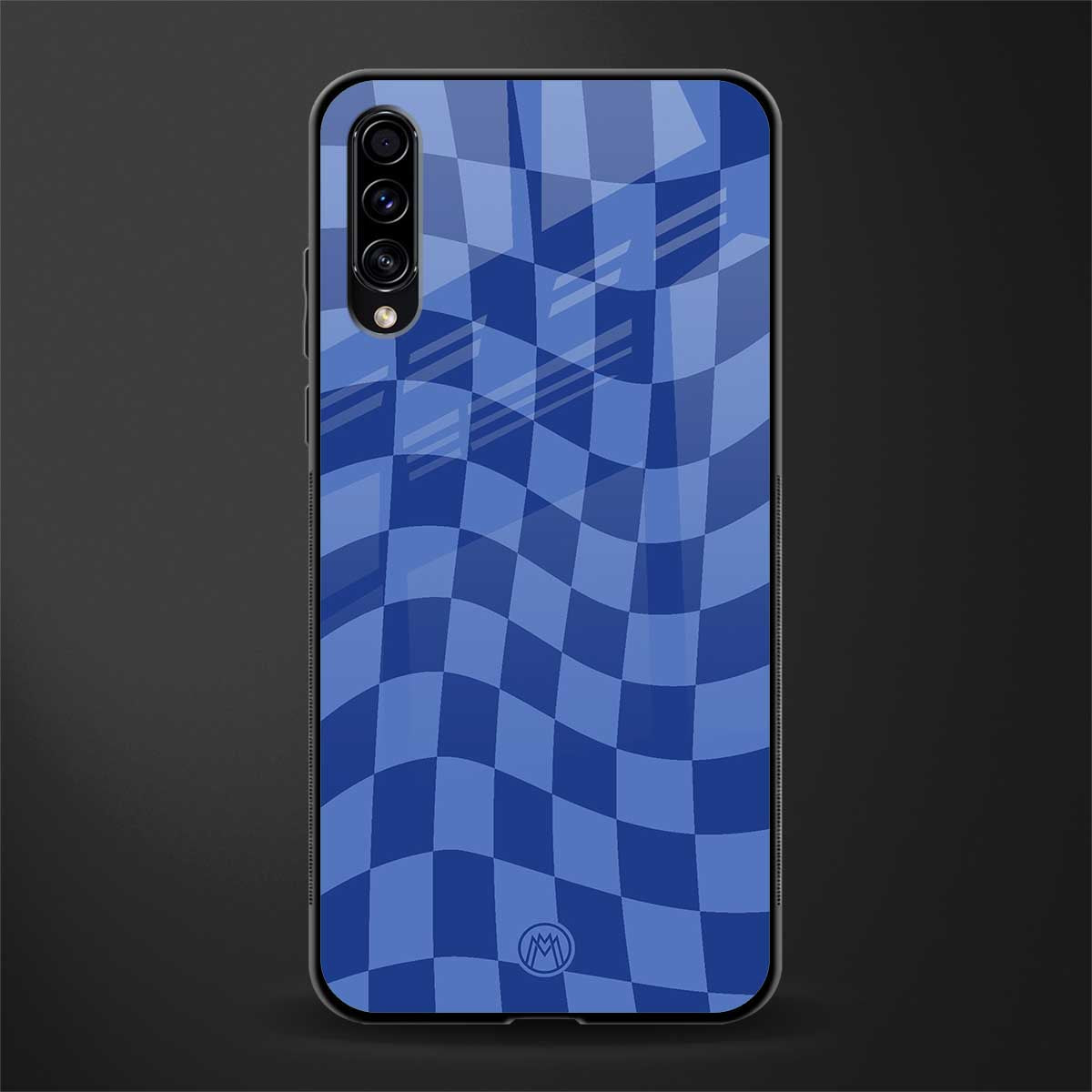 blue trippy check pattern glass case for samsung galaxy a50s image