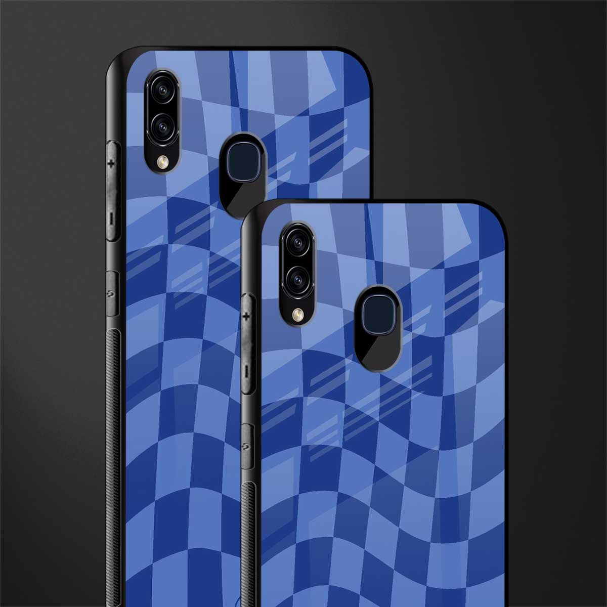 blue trippy check pattern glass case for samsung galaxy a30 image-2