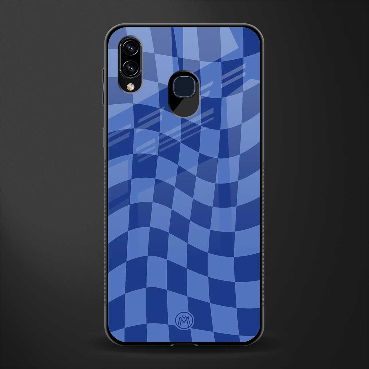 blue trippy check pattern glass case for samsung galaxy a20 image