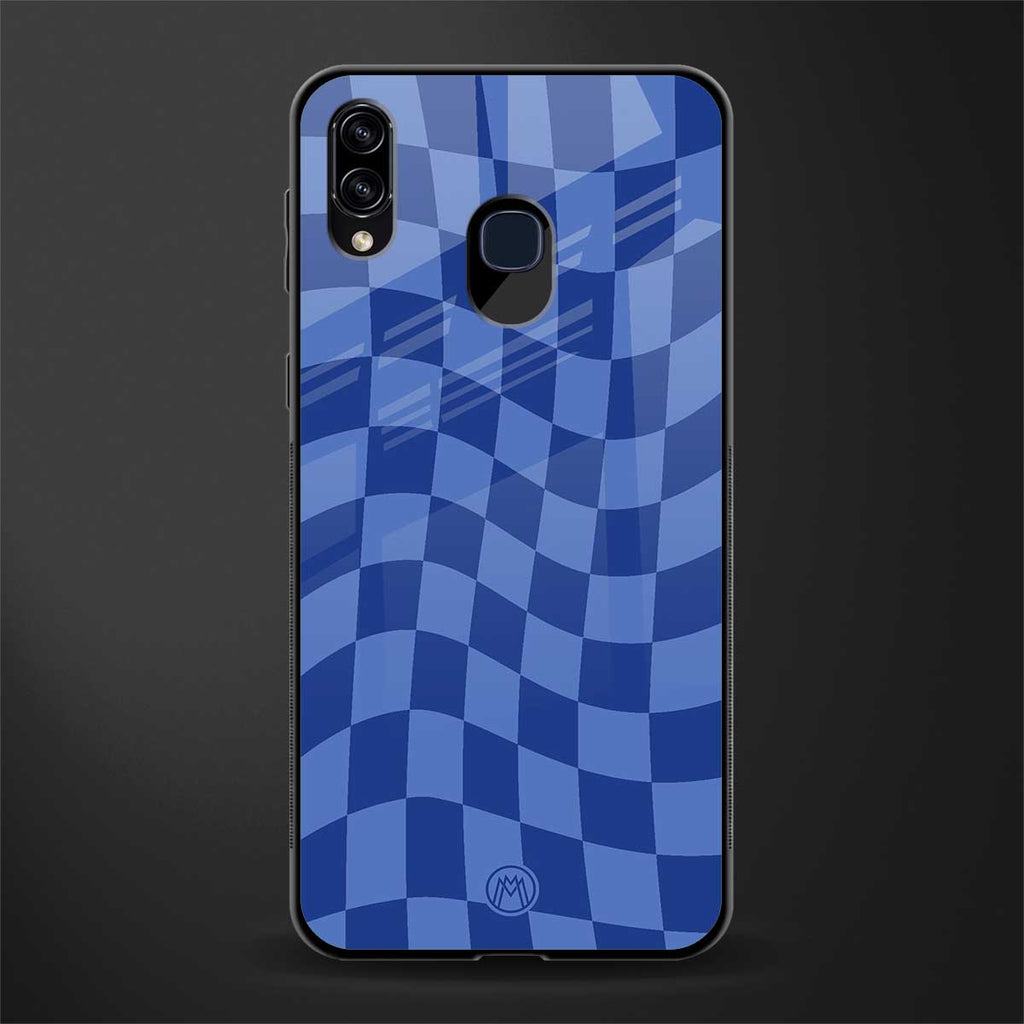 blue trippy check pattern glass case for samsung galaxy m10s image