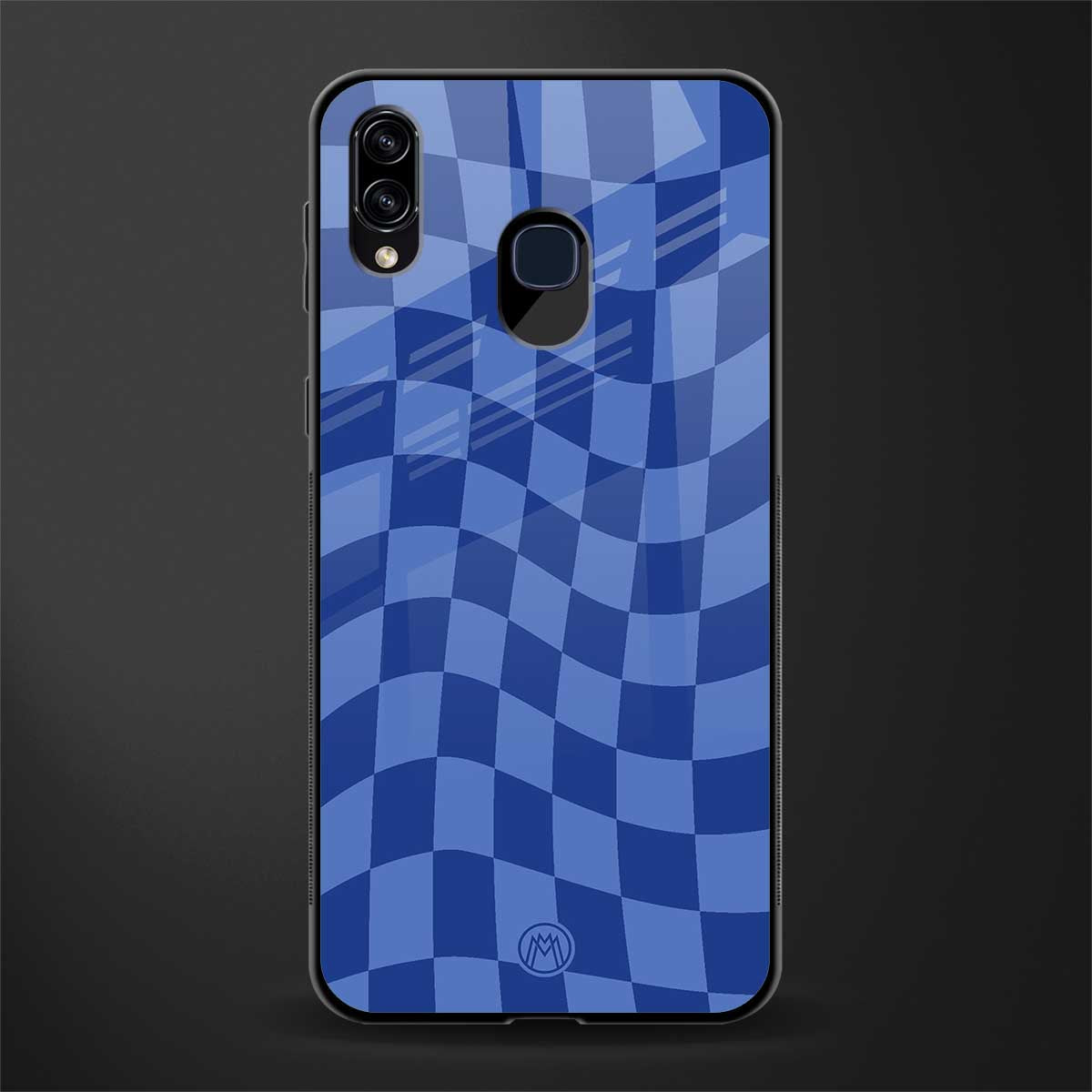 blue trippy check pattern glass case for samsung galaxy a30 image