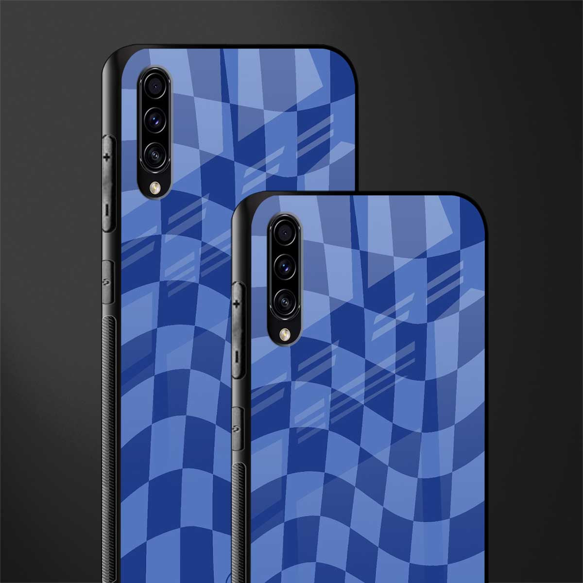 blue trippy check pattern glass case for samsung galaxy a70s image-2
