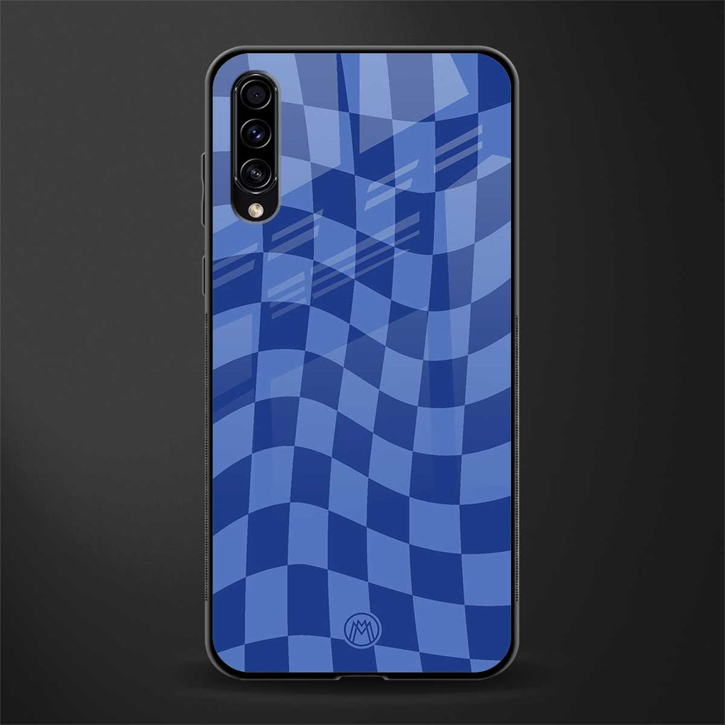 blue trippy check pattern glass case for samsung galaxy a70s image