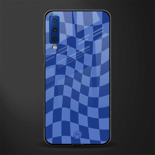 blue trippy check pattern glass case for samsung galaxy a7 2018 image