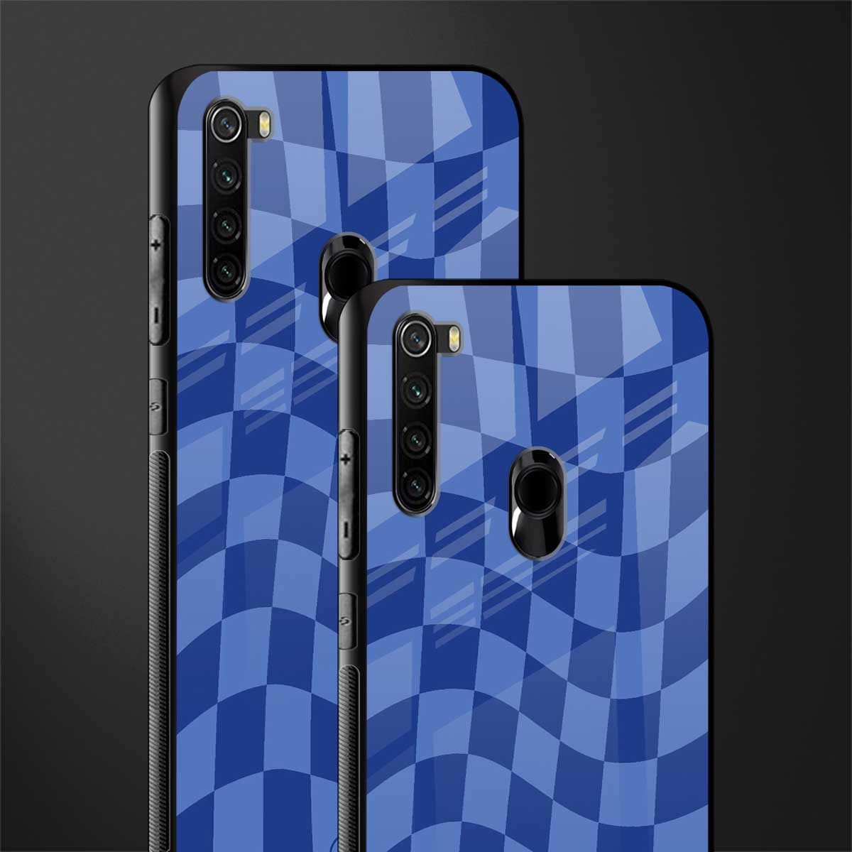 blue trippy check pattern glass case for redmi note 8 image-2