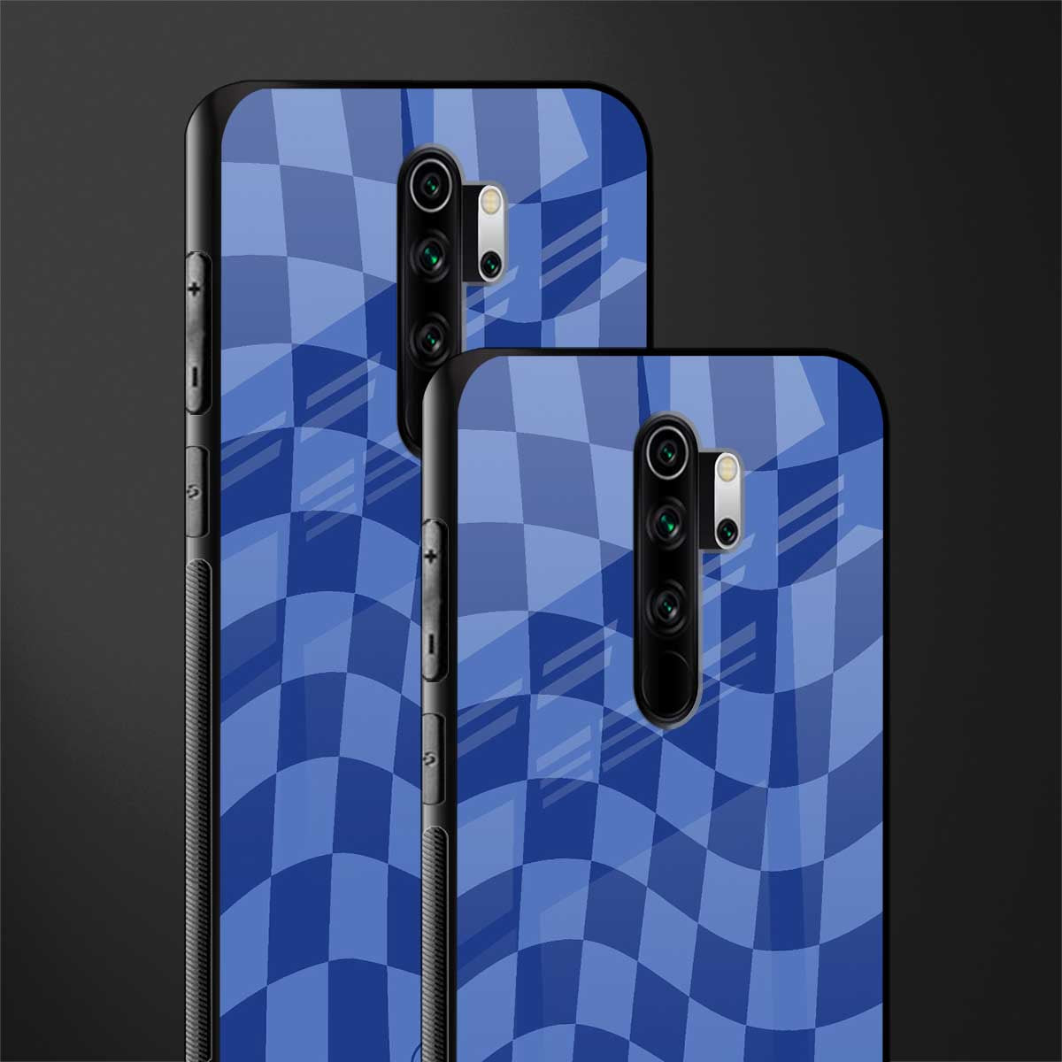 blue trippy check pattern glass case for redmi note 8 pro image-2