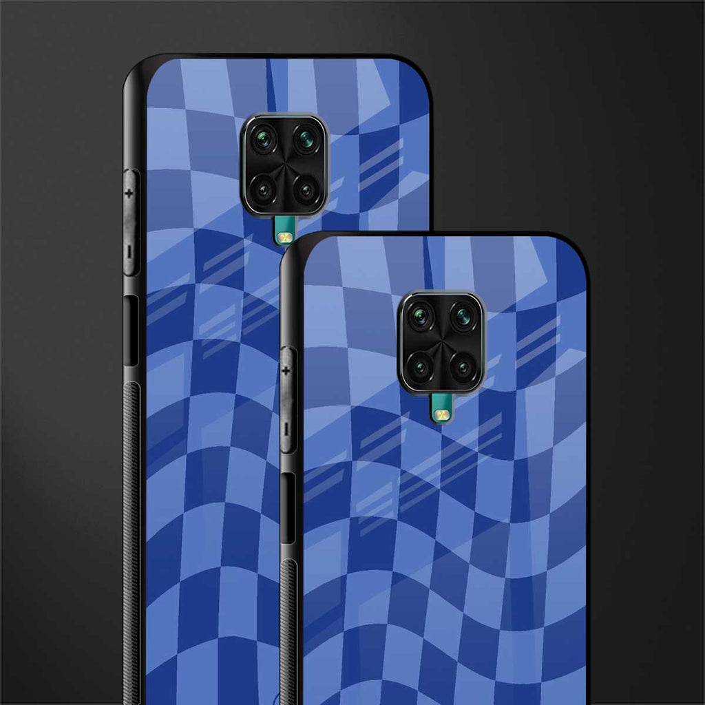 blue trippy check pattern glass case for redmi note 9 pro image-2