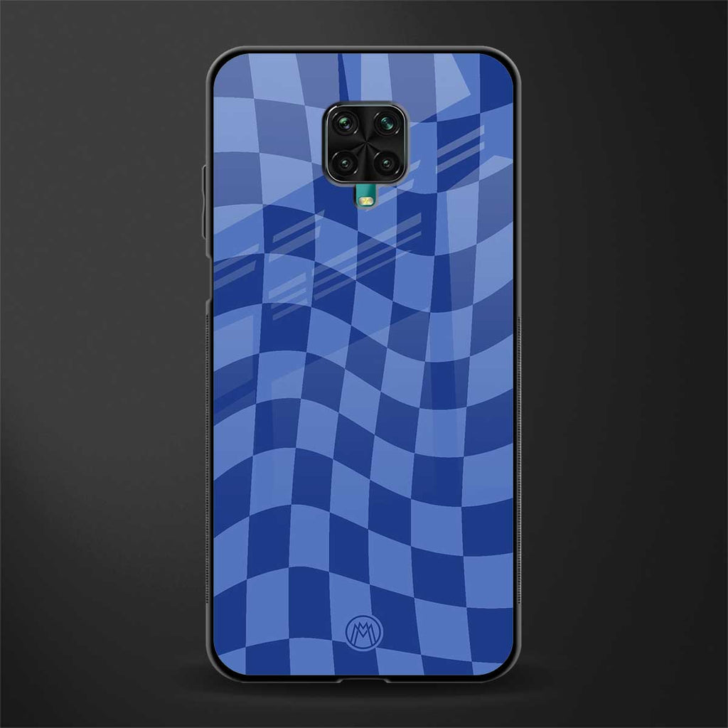 blue trippy check pattern glass case for redmi note 9 pro image