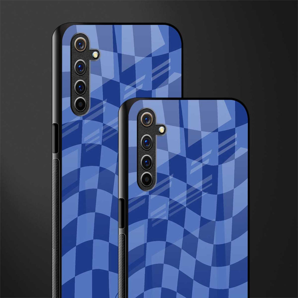 blue trippy check pattern glass case for realme 6 image-2