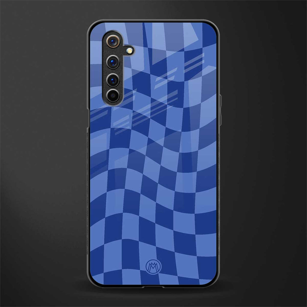 blue trippy check pattern glass case for realme 6i image