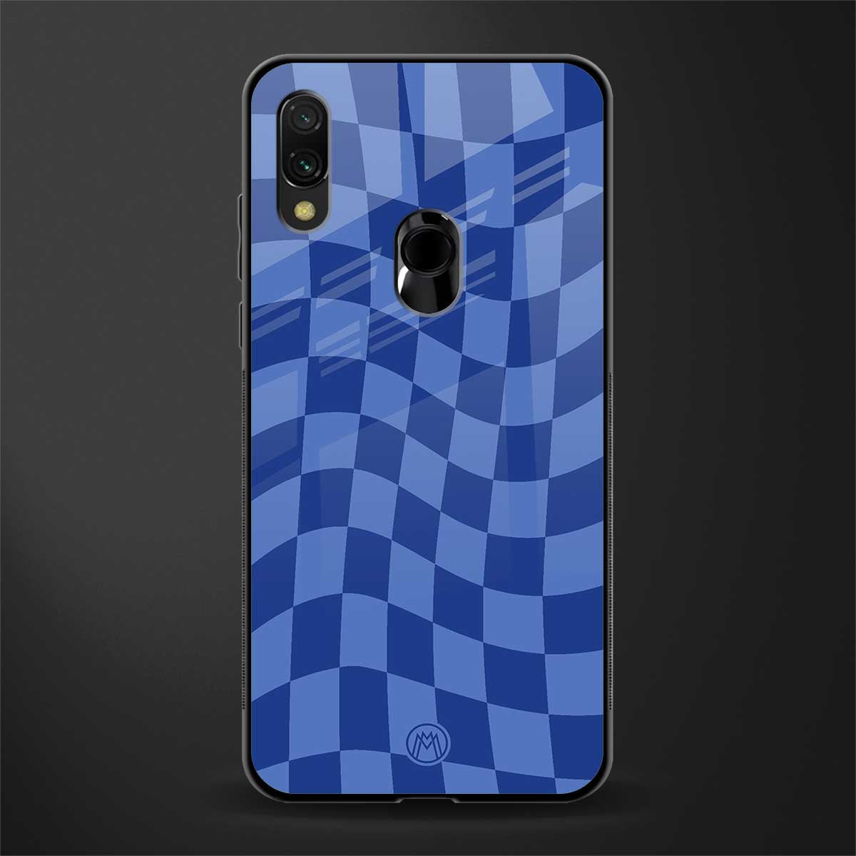 blue trippy check pattern glass case for redmi note 7 pro image