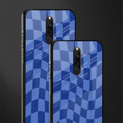 blue trippy check pattern glass case for redmi 8 image-2