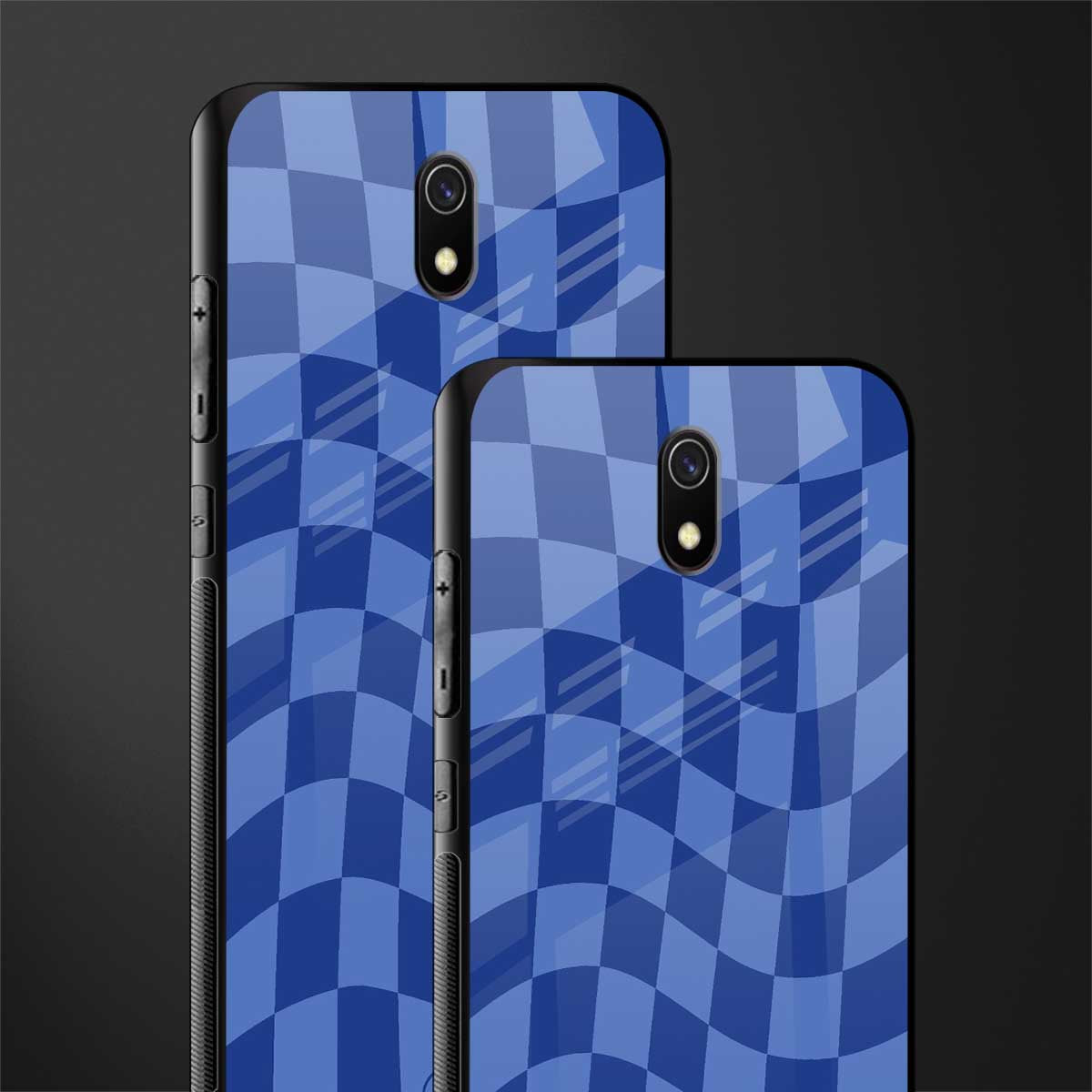 blue trippy check pattern glass case for redmi 8a image-2