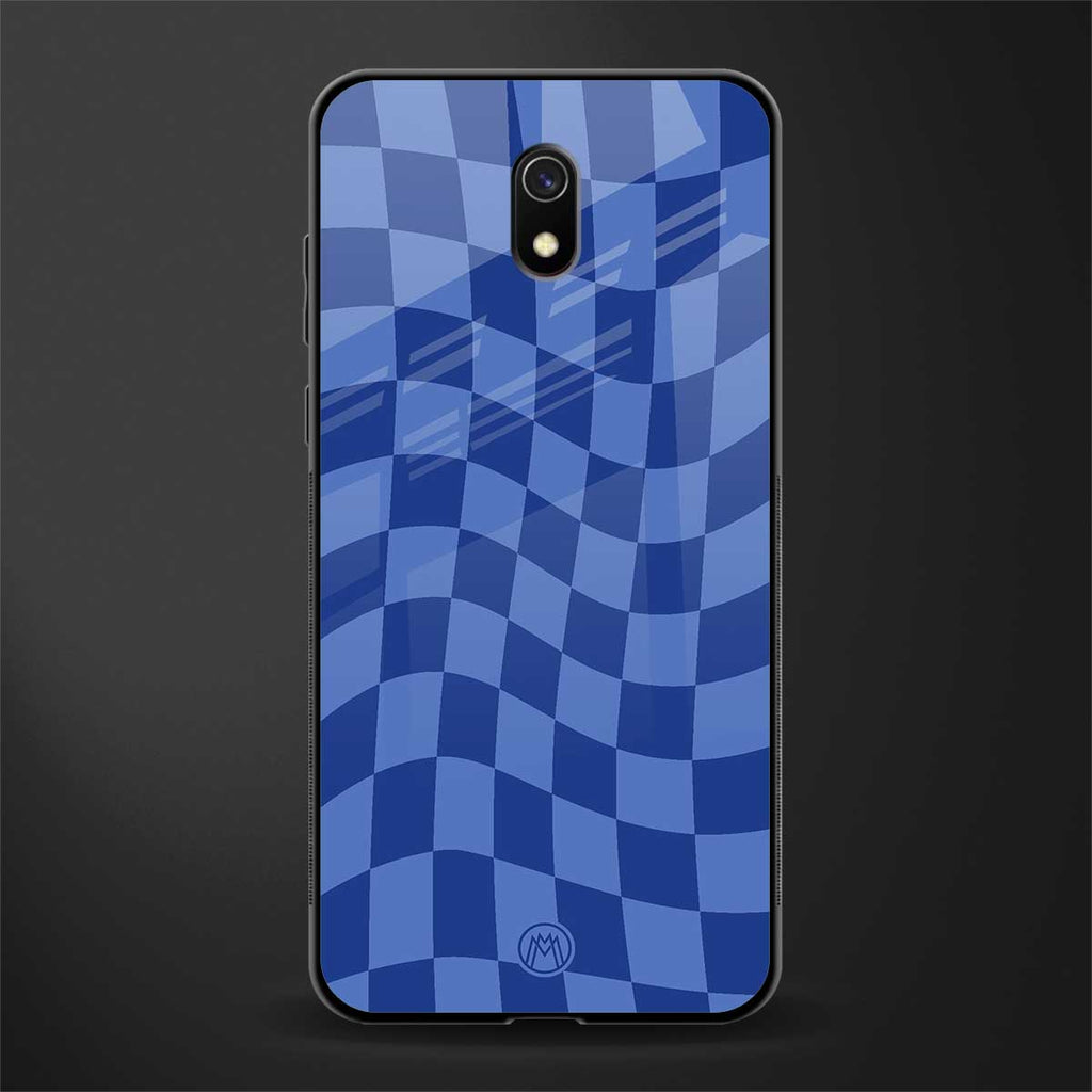 blue trippy check pattern glass case for redmi 8a image