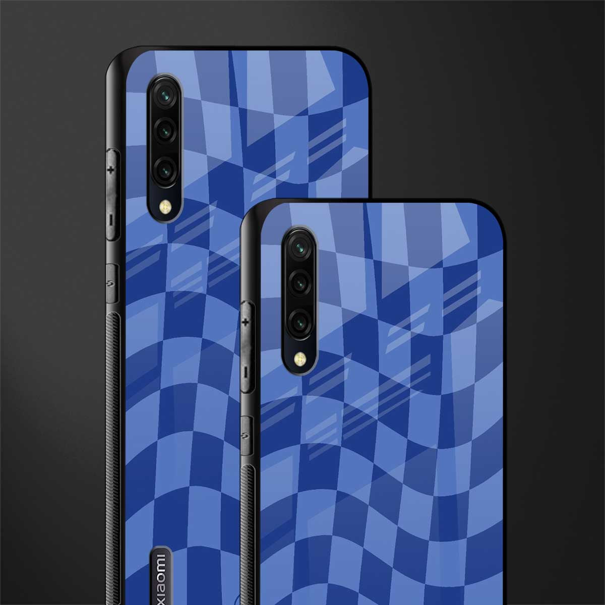 blue trippy check pattern glass case for mi a3 redmi a3 image-2