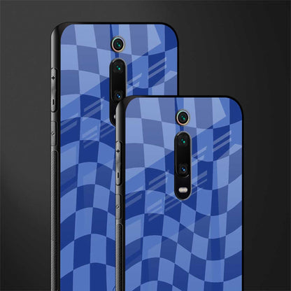 blue trippy check pattern glass case for redmi k20 image-2